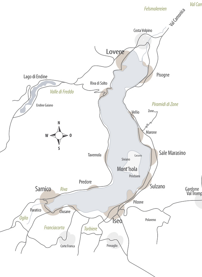 Bild zeigt die Karte vom Iseosee.